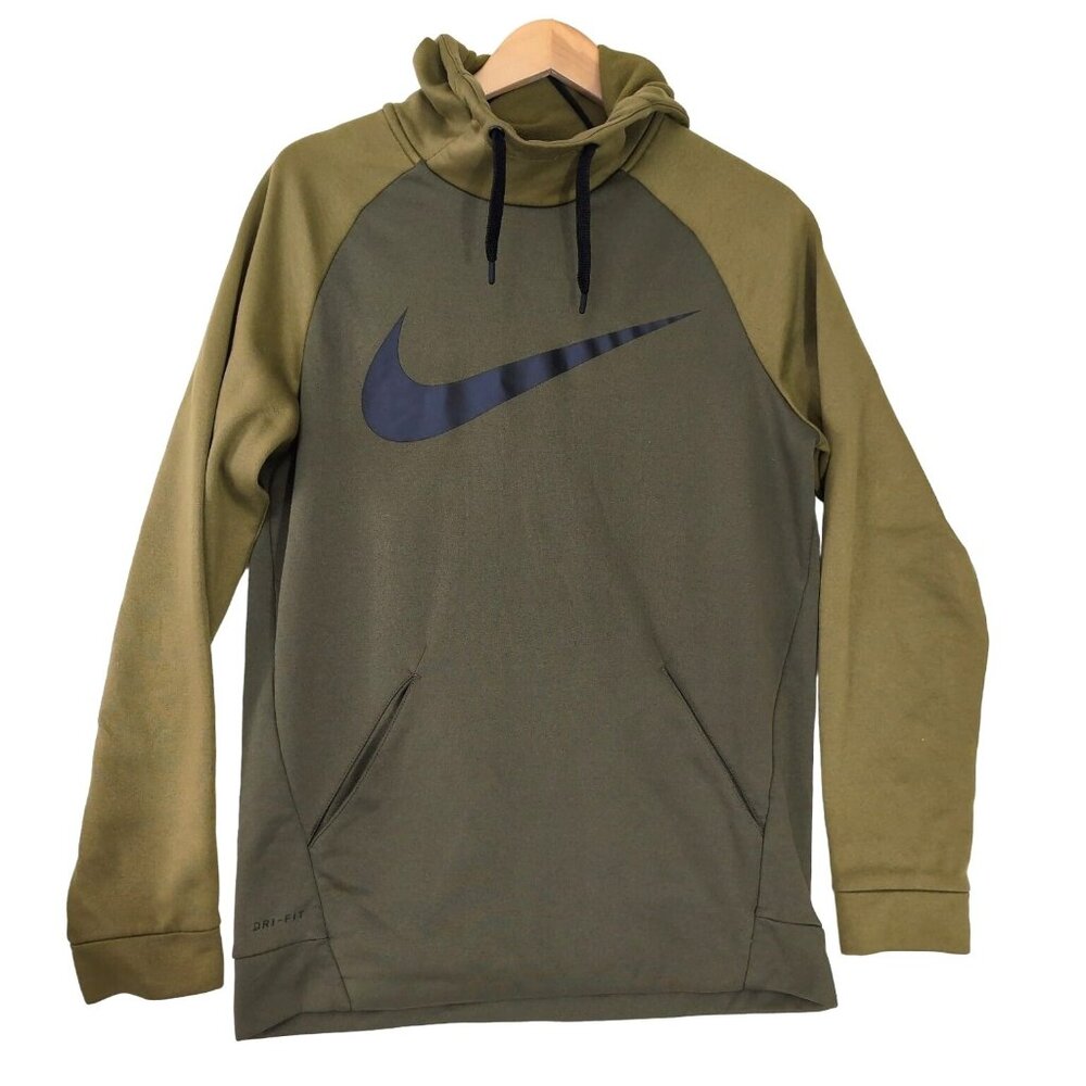 Nike Hoodie Mens S Green Therma Swoosh Essential Pullover Dri‎ Fit Sweatshirt